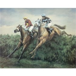After Gilliam E Hoare (British 20th century): 'Red Rum and L'Escargot at the Last', limited edition colour print signed and numbered 196/700 together with after Frank Wootton (British 1911-1998): 'The Southdown Hunt in Firle Park', colour print max 60cm x 76cm (2)