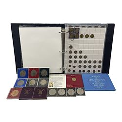 Coins, including Great Britain and Norther Ireland 1977 coin set, commemorative crowns, Queen Elizabeth II two pound coins, pre-decimal coinage, Queen Victoria India 1886 one rupee etc, housed in a ring binder folder and loose