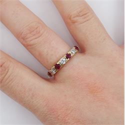 14ct gold ruby and round brilliant cut diamond half eternity ring, stamped, total diamond weight approx 0.30 carat