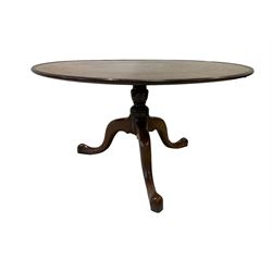 Georgian style mahogany circular coffee table, turned column on three splay legs