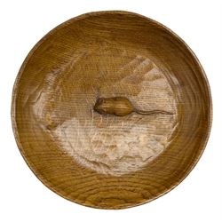 Mouseman - adzed oak bowl with centre mouse signature, by Robert Thompson of Kilburn, D28.5cm