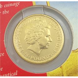 Queen Elizabeth II 2000 gold 1/4 ounce Britannia coin, on card
