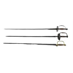 Continental sword with 18th century German 79cm blade inscribed 1744, brass hilt and two other continental swords, all appear to have been adapted 
