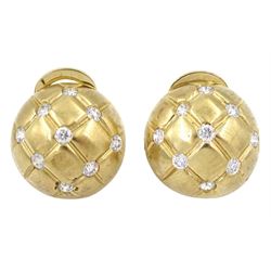 Pair of 9ct gold cubic zirconia quilted dome shaped stud earrings, Sheffield import marks