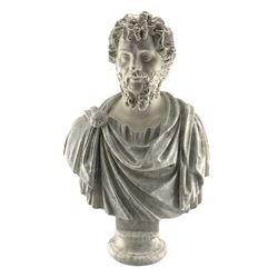 Large marbleised Fibreglass bust statue of Roman Emperor Septimus Severus on socle base, H82cm