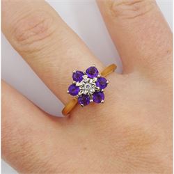 18ct gold amethyst and diamond cluster ring