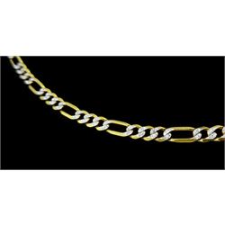 9ct white and yellow gold Figaro link necklace, hallmarked