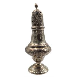 Elizabeth II silver sugar caster with engraved and embossed decoration H20cm London 1977 Makers mark SMC 