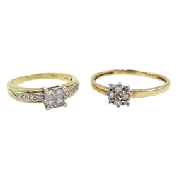 18ct gold diamond cluster ring and a 9ct gold diamond cluster ring, both hallmarked