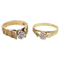 Two 9ct gold diamond chip rings, both hallmarked