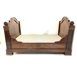 19th century continental figured mahogany single bed, with box base 