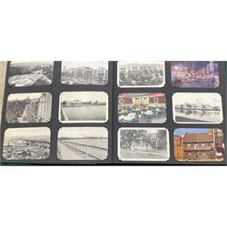 An album of mostly American postcards and ephemera circa 1950's, including The United States Lines S.S. America, Club Zara, Northeast Airlines pub. by Monroe stationers, Congress Street, Portsmouth, Empire State Building, U.S. Capitol and other views and greeting cards in one album, approx. 130