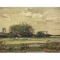 Kershaw Schofield (British 1872-1941): Yorkshire Landscape with Sheep, oil on board signed 27cm x 35cm