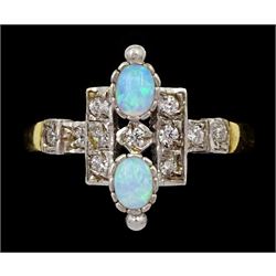 Silver-gilt opal and cubic zirconia dress ring, stamped Sil
