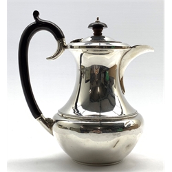  Silver vase shape hot water jug with black handle and lift Birmingham 1931 Maker William Adams 15oz gross  