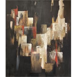 Continental School (Mid-20th century): Geometric Architectural Abstract, mixed media on canvas signed 'Beau' and dated '60, 138cm x 118cm