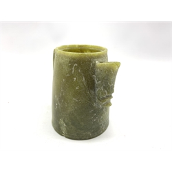 Chinese archaic green hardstone jug with angular handle H11cm