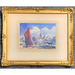 Blanche Odin (French 1865-1957): 'St Jean De Luz, Le Port' watercolour signed, inscribed on old label verso From Taylor and Brown, Edinburgh 20cm x 29cm