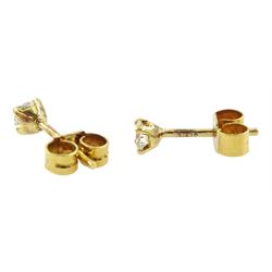 Pair of 18ct gold round brilliant cut diamond stud earrings, hallmarked, total diamond weight approx 0.25 carat