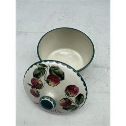 Wemyss ware biscuit barrel and cover decorated with the strawberry pattern H12cm with impressed and painted marks