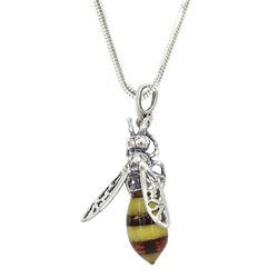 Silver Baltic amber bumble bee pendant necklace, stamped 925