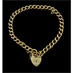 18ct gold curb link bracelet, with later 9ct heart locket clasp, hallmarked