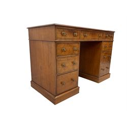 19th century mahogany twin pedestal desk, rectangular top with leather inset leather top, fitted with nine graduating drawers 