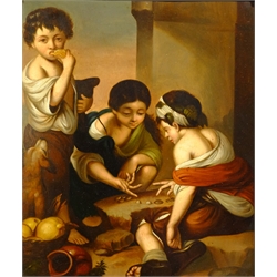 Continental School (19th century): Children Playing Dice, oil on metal unsigned 23cm x 19cm 