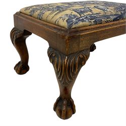 Georgian design walnut cabriole stool, upholstered in 
