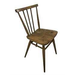 Ercol - elm and beech single chair; early 20th century three-tier folding cake stand; small white painted stool on turned supports; mid-20th century teak and polished metal standard lamp; and a 'Le Chat Noir' posted on boards (5)
