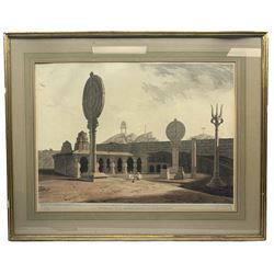 By and after Thomas Daniell R A (British 1749-1840) and William Daniell (British 1769-1837): 'Entrance to a Hindoo Temple near Bangalore', aquatint with hand-colouring, plate 18 from the fifth edition of 'Oriental Scenery' called 'Antiquities of India' pub. 1808, 42cm x 60cm  Provenance:  3rd Earl of Feversham