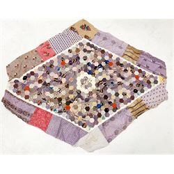 19th/ early 20th century patchwork quilt, hexagonal forms in a diamond pattern, unfinished, L160cm x W136cm 