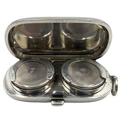 Edwardian silver double sovereign case, of plain oval form with suspension loop, by Dennison Watch Case Co, Birmingham 1910, L6cm