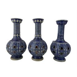 Three German bottle form salt glaze vases (3)