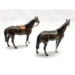 Beswick model of a large harnessed race horse in brown gloss No. 1564 and another without harness