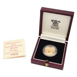 Queen Elizabeth II 1989 gold proof full sovereign coin, numbered 7026 of a limited mintage of 12500 individual coins, cased with certificate