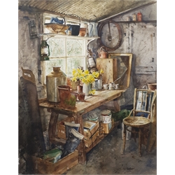 Neil Faulkner (British 1952-): In the Workshop, watercolour signed 62cm x 49.5cm 

DDS - Artist's resale rights may apply to this lot