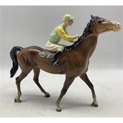 Beswick Racehorse and Jockey, model No. 1037, no. 24 on Saddlecloth and yellow and green silks