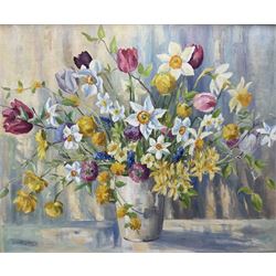 M DIckie (British mid-20th century): Still Life of Flowers in a Vase, oil on canvas signed 49cm x 60cm