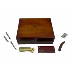 Humidor by Touchwood Designs London 27cm x 21cm containing Colibri onyx cigar cutter, two cigar spikes, penknives, lighter etc