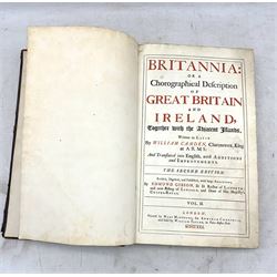 William Camden - Britannia: or, a Chorographical Description of Great Britain and Ireland, volume 1, third edition, 1753 London: Printed R. Ware, J. and P. Knapton [...] together with volume 2, the second edition, 1722 London: Printed by Mary Matthews, for Awnsham Churchill, both full calf, large folio, both lacking maps (2)