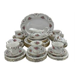 Royal Albert Tranquility dinner tea and dinner wares, including six dinner plates, four side plates, fifteen small side plates, six finger bowls, one soup cup and three soup cup saucers, five bowls, four tea cups and eight saucers, two coffee mugs, sauce boat and stand, oval serving dish