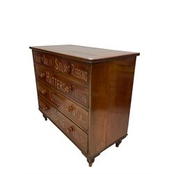 Victorian mahogany chest, fitted with two short and three long drawers, with later painted advertising lettering 