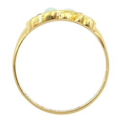 Early 20th century 18ct gold opal and old cut diamond scroll ring, Birmingham 1921
