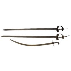 Indian Firangi with European double edged blade and steel hilt, another with single edge blade and another with curved blade (3)