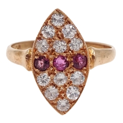 9ct rose gold stone set marquise shaped ring, hallmarked  