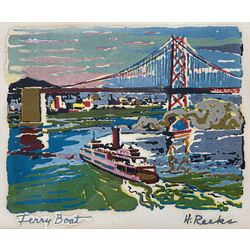 Harry D Reeks (American 1920-1982): 'Ferry Boat', screenprint signed in the plate 12cm x 14cm