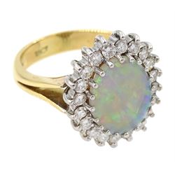 14ct gold opal and diamond cluster ring, hallmarked, total diamond weight approx 0.50 carat
