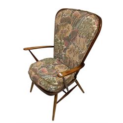 Ercol - mid-20th century beech 'Tall Back Easy Armchair', with upholstered seat and back cushion in floral design
