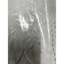 Ex Shop Stock - Collection of Bridal fabric to include various floral embroidered fabrics, four rolls of polyester shantung and two beaded and sequin embellished lace panels  